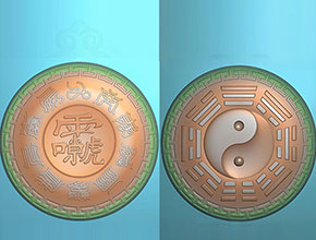 圓形雙面回紋邊框太極八卦玉石雕刻電腦圖紙_享