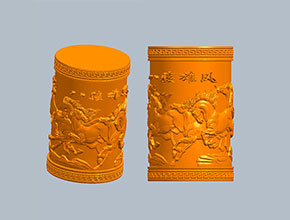 八駿雄風(fēng)馬到成功筆筒模型圖紙_五軸雕刻機廠家