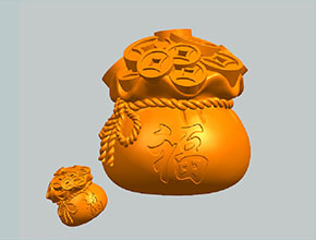 新年銅錢(qián)福袋雕擺件電腦精雕圖模型圖