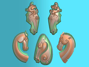 仿古生肖龍鳳馬頭雜件玉石雕刻電腦圖紙_享刻玉