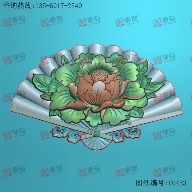 扇形牡丹花-玉石電腦數(shù)控精雕圖紙_享刻玉石雕刻機