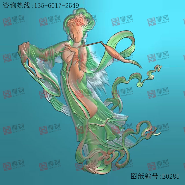 嫦娥奔月仙子玉石精雕圖紙下載_電腦玉石雕刻機廠家