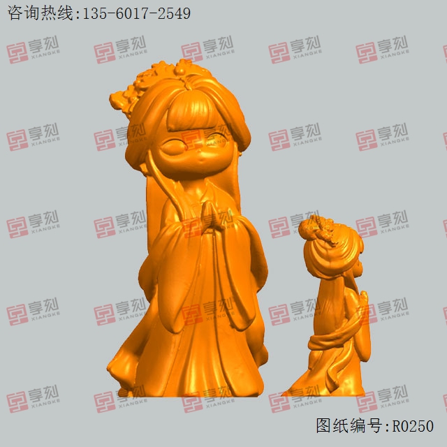 貂蟬拜月3d立體STL模型圖紙_五軸玉石雕刻機廠家