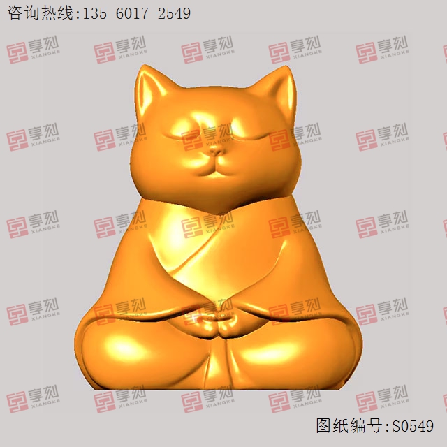 打坐小貓立體3d模型圖stl_享刻五軸雕刻機