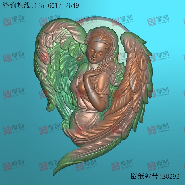 美女天使吊墜浮雕人物精雕圖紙_享刻玉石雕刻機