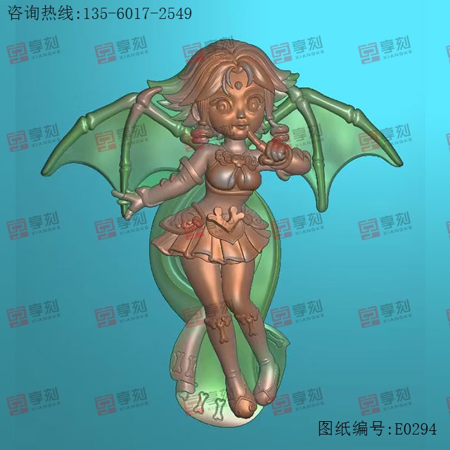 方牌天使女孩翅膀浮雕人物精雕圖紙_享刻玉石雕刻機